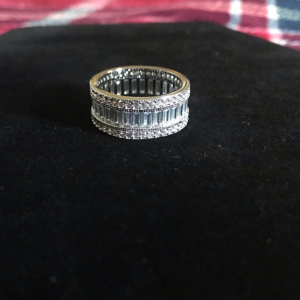Elegant Sterling Silver Crystal Baguette Eternity Band
